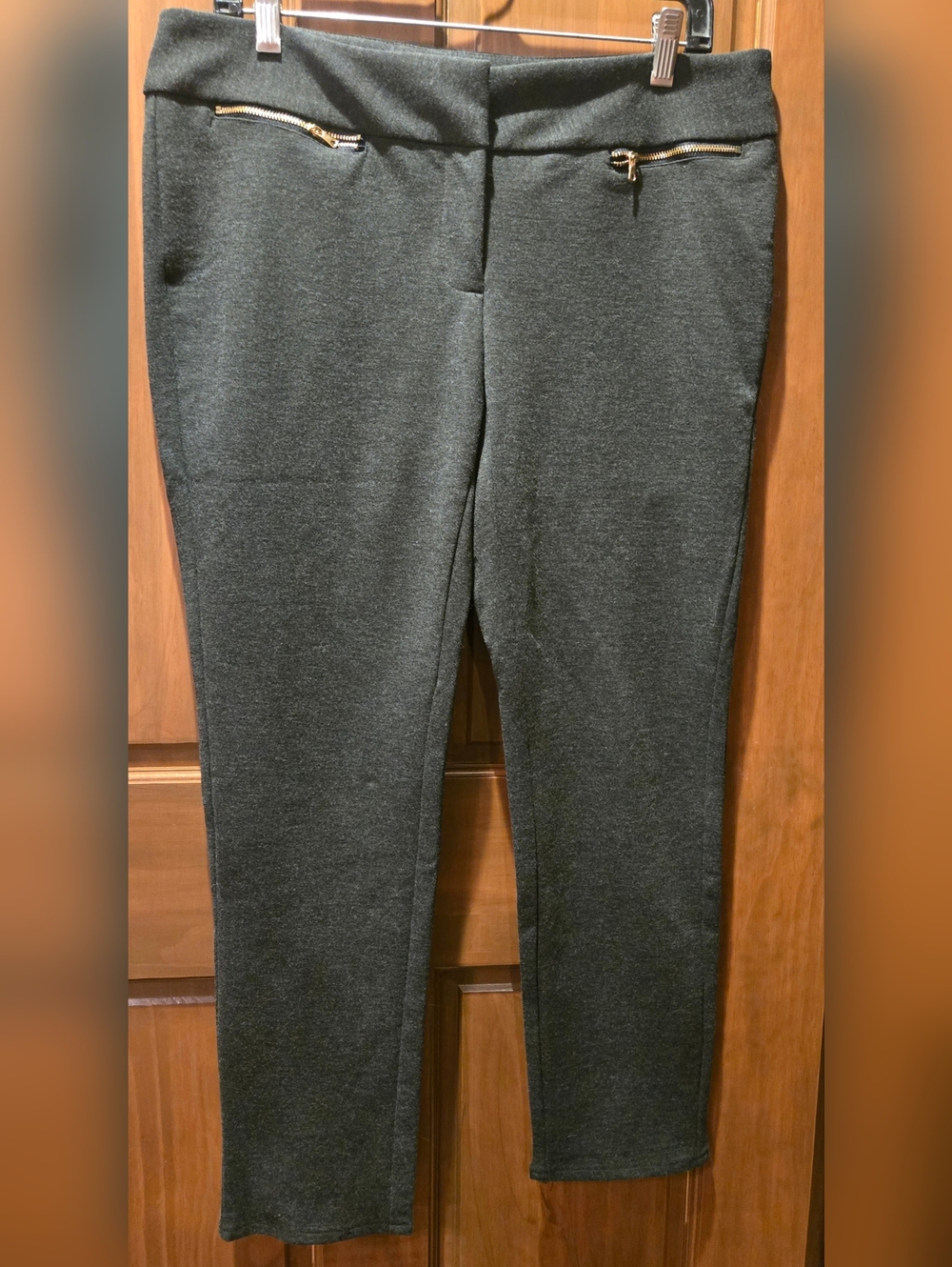 Alfani Petite Charcoal Gray Ponte Pants with Gold Zipper Accent